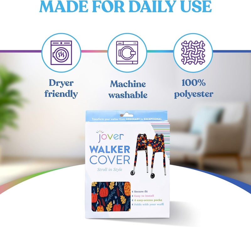 Jover – Walker Covers (Fall Festival) – Colorful Fabric Cover for Standard Folding Walker Mobility Aid with Pockets, Easy Fit Senior Walker Accessories, Washable Polyester, + Matching Storage Bag - Image 5
